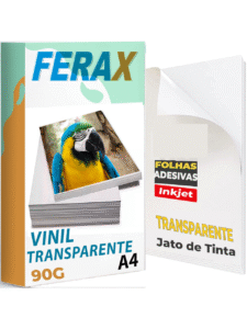 Vinil Adesivo 100% Transparente A4 90g Ferax - Para Impressoras Jato de Tinta 2 Vinil transparente A4 Ferax para impressora jato de tinta