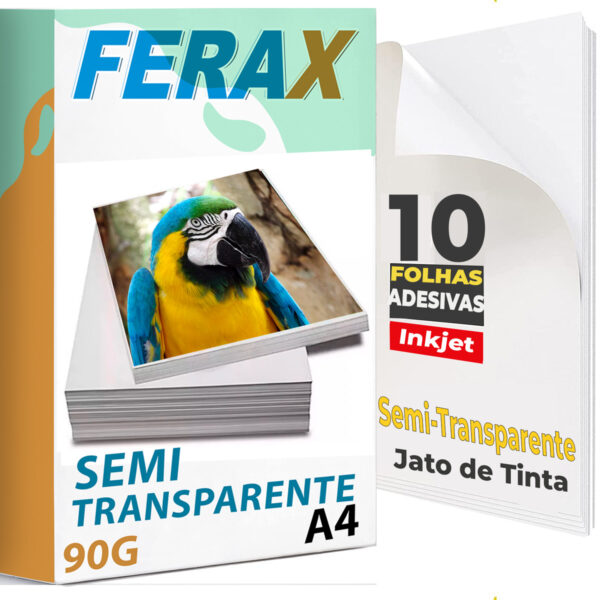 Vinil adesivo semi-transparente Ferax A4 10 folhas para impressora jato de tinta