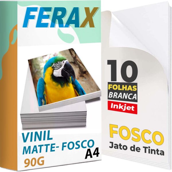 Vinil adesivo branco fosco Ferax A4 10 folhas para impressora jato de tinta