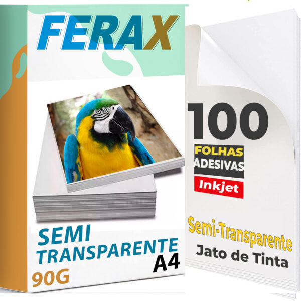 Vinil adesivo semi-transparente Ferax A4 100 folhas para impressora jato de tinta
