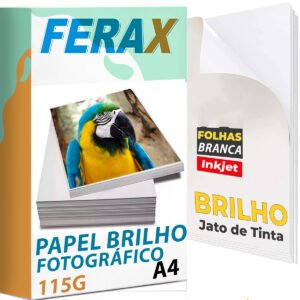 Papel Fotográfico Glossy Adesivo Ferax 115g A4 Para Impressora Jato de Tinta - Papel Brilho - À Prova D'água