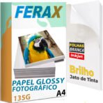Papel Fotográfico Glossy Adesivo Ferax 135g A4 Para Impressora Jato de Tinta - Papel Brilho - À Prova D'água