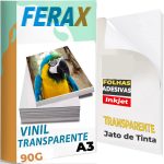 Vinil adesivo transparente Ferax A3 para impressora jato de tinta