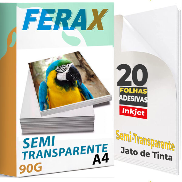 Vinil adesivo semi-transparente Ferax A4 20 folhas para impressora jato de tinta