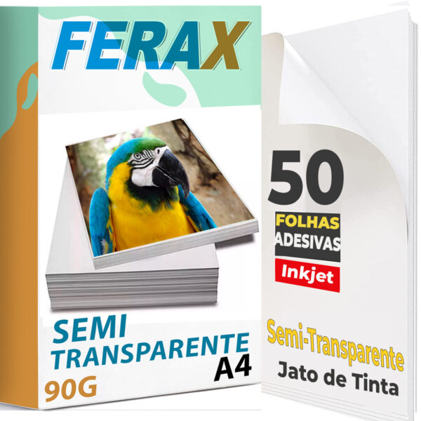 Vinil adesivo semi-transparente Ferax A4 50 folhas para impressora jato de tinta