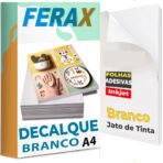 Papel Decalque Branco A4 Gomado para Jato de Tinta - Ferax Waterslide para Transfer em Caneca, Vidro e Plástico