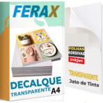 Papel Decalque Transparente Adesivo A4 Gomado WaterSlide Ferax - Para Impressoras Jato de Tinta