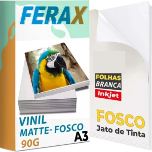 Vinil Adesivo Branco Fosco A3 Ferax 90g para impressoras jato de tinta