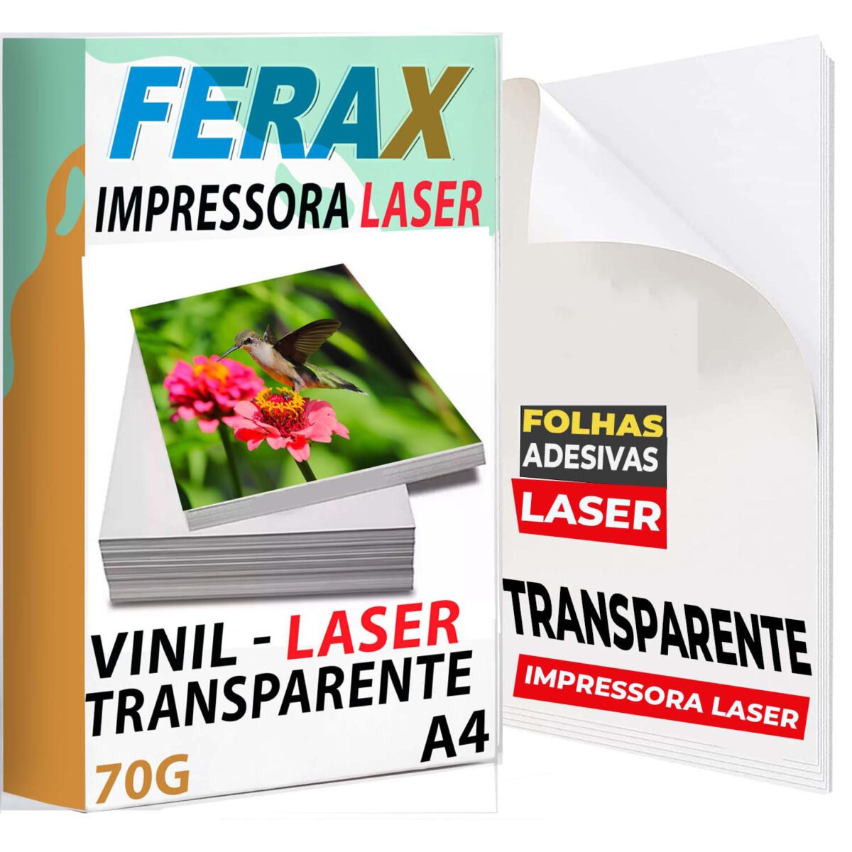 Vinil Adesivo Laser 100% Transparente Ferax - Folhas papel vinil A4 para Impressora Laser - A Prova D'água - Imagem 1