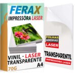 Vinil Adesivo Laser 100% Transparente Ferax - Folhas papel vinil A4 para Impressora Laser - A Prova D'água