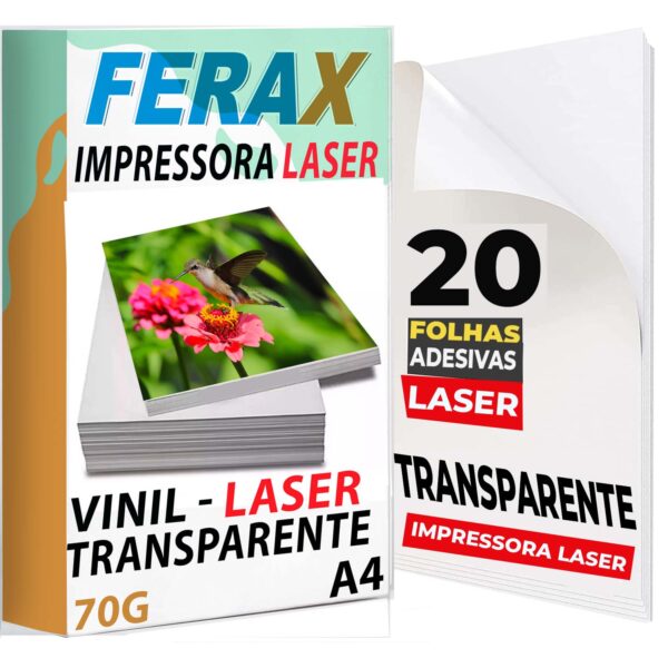 Vinil adesivo transparente Ferax A4 20 folhas para impressora laser