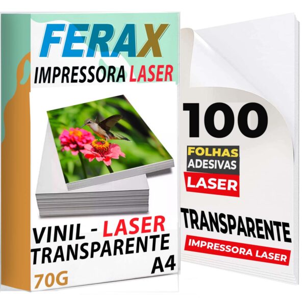 Vinil adesivo transparente Ferax A4 100 folhas para impressora laser