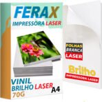 Vinil Adesivo Laser A4 Branco Brilho Ferax - Folhas Brilhante papel vinil para Impressora Laser - A Prova D'água