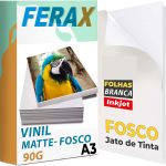 Vinil adesivo branco fosco Ferax A3 para impressora jato de tinta