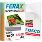 Vinil Adesivo Branco Fosco Ferax 70g - Folhas papel vinil A4 para Impressora Laser - A Prova D'água - Pode Usar Resina