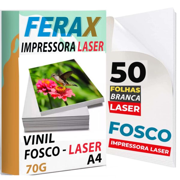 Vinil adesivo branco fosco Ferax A4 50 folhas para impressora laser