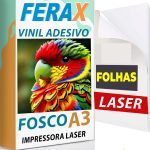 Vinil Adesivo Branco Fosco A3 Ferax para Impressora Laser – folhas resistentes com acabamento matte ideal para etiquetas, artesanato e sinalização profissional. Alta fixação do toner e cores vivas.