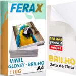 Vinil adesivo branco brilho Ferax 110g A4 para impressora jato de tinta