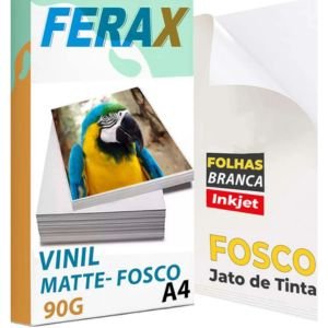 Vinil Adesivo Branco Fosco Ferax A4 para impressora jato de tinta — embalagem do produto