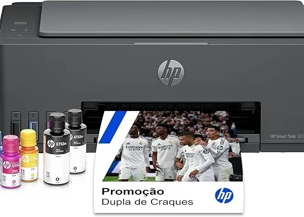 Impressora HP Smart Tank 581 com kit de garrafas de tinta e impressão colorida