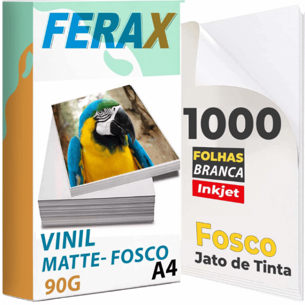 Vinil adesivo branco fosco Ferax A4 1000 folhas para impressora jato de tinta
