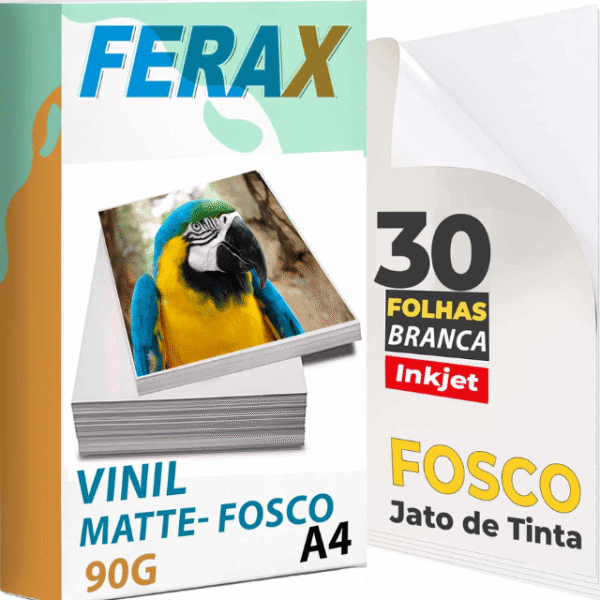 Vinil adesivo branco fosco Ferax A4 30 folhas para impressora jato de tinta