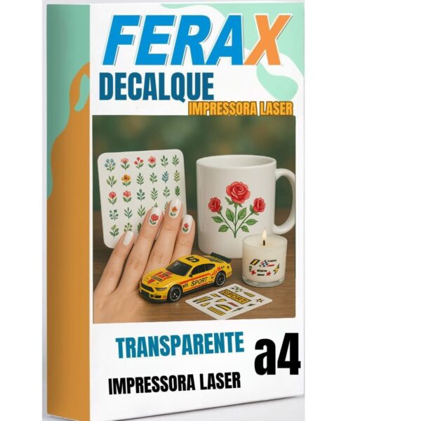 Pacote com 5 folhas de Papel Decalque Transparente Ferax A4 para impressora laser