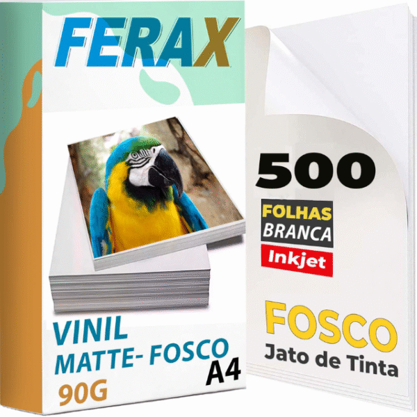 Vinil adesivo branco fosco Ferax A4 500 folhas para impressora jato de tinta