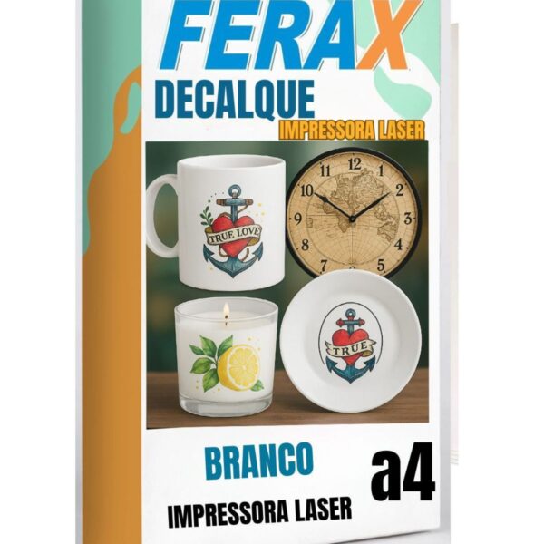 ➡️ Papel Decalque Branco Ferax A4 para impressora laser, ideal para personalização de superfícies lisas
