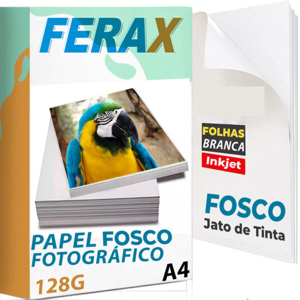 Capa do Papel Fotográfico Matte Fosco Ferax A4 128g para impressoras jato de tinta — acabamento opaco profissional