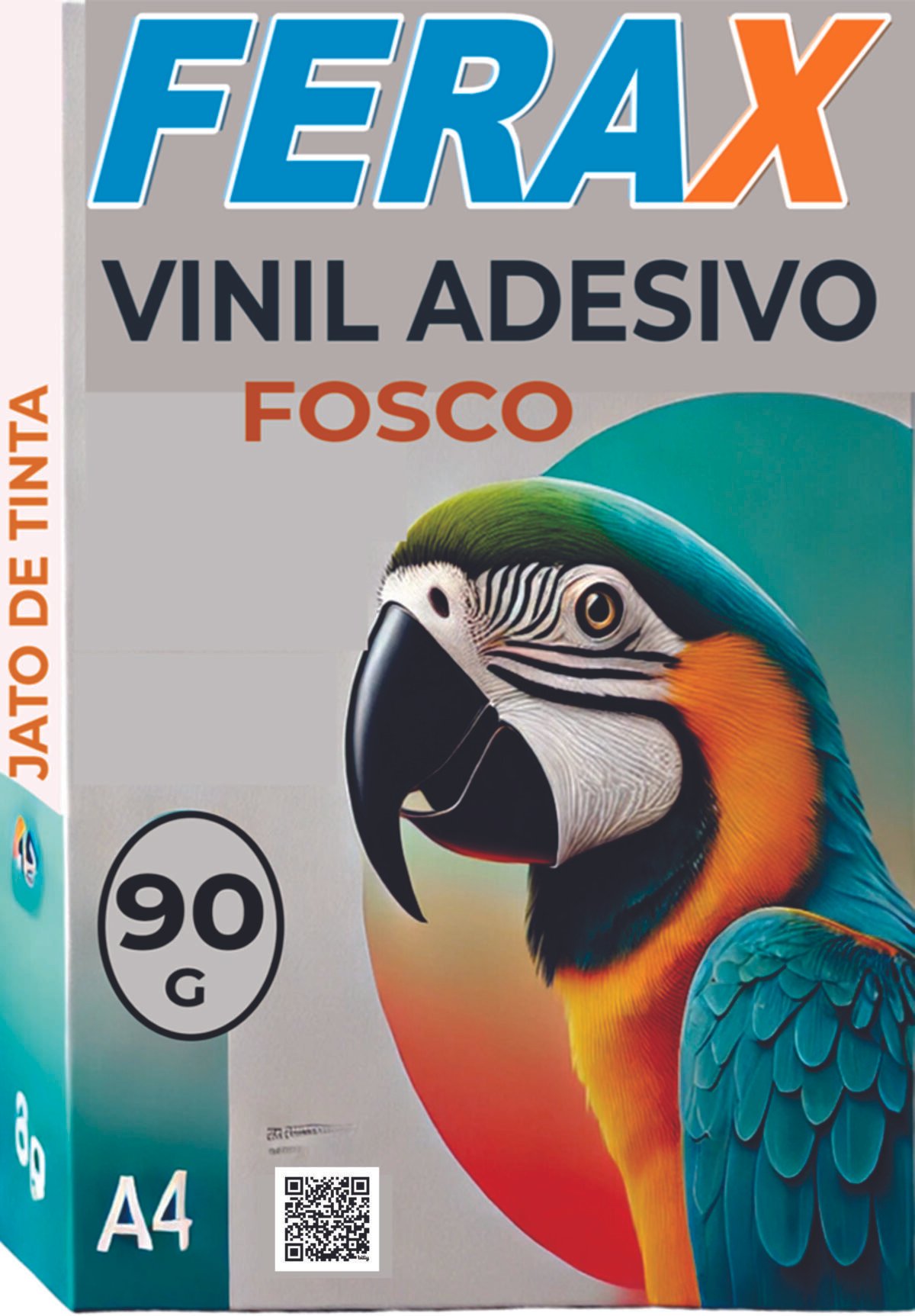 Vinil adesivo fosco Ferax A4 para impressora jato de tinta, pacote com 100 folhas, ideal para rótulos, etiquetas e personalizados.