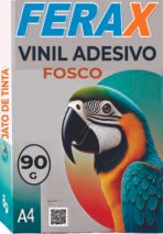 Vinil adesivo fosco Ferax A4 para impressora jato de tinta, pacote com 100 folhas, ideal para rótulos, etiquetas e personalizados.
