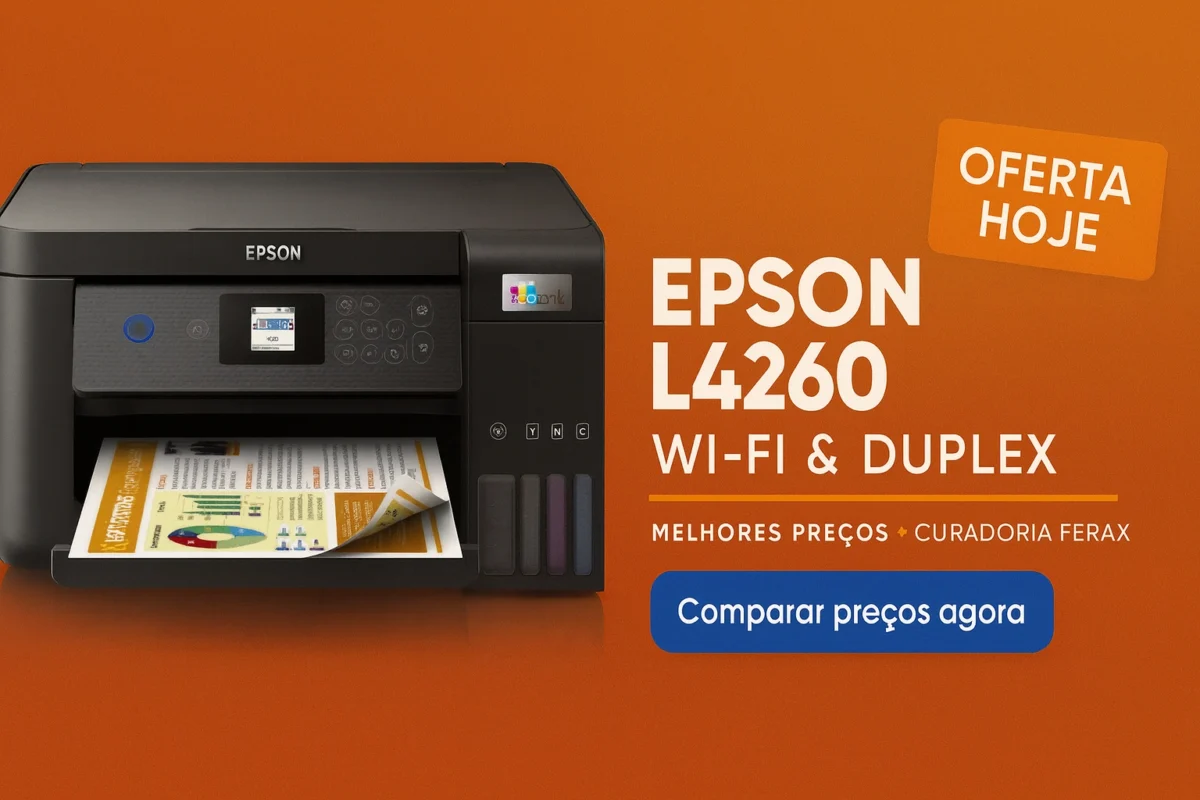 Imagem promocional da impressora Epson L4260 Ecotank Wi-Fi e Duplex com destaque para melhores preços e curadoria Ferax.