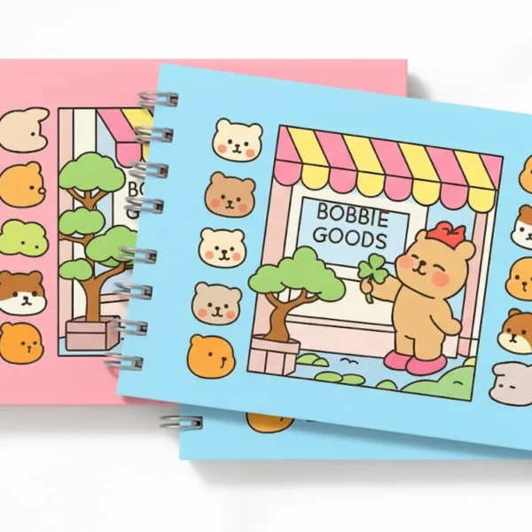 Livro de colorir Bobbie Goods nas versões azul e rosa com capa ilustrada