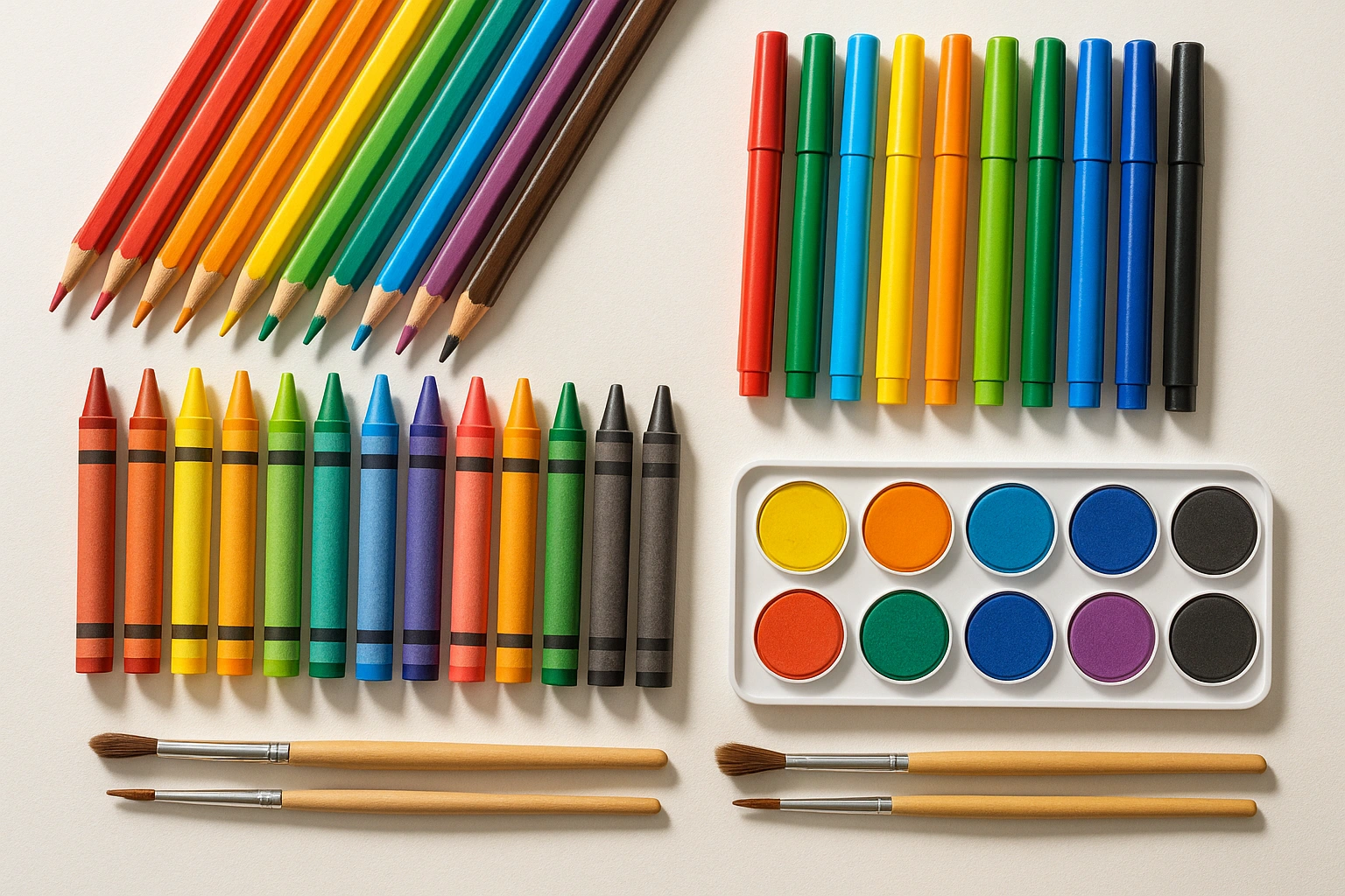 Diversos materiais de arte para colorir